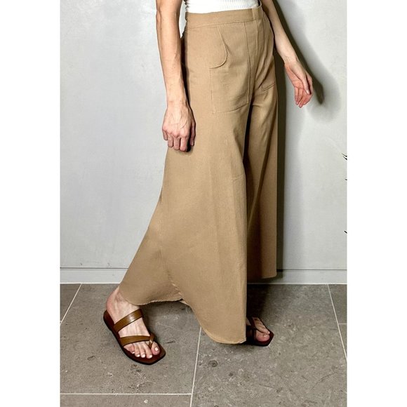 Tan Linen Side Split Trousers - Bohemian Style Pants One Size - Picture 5 of 15